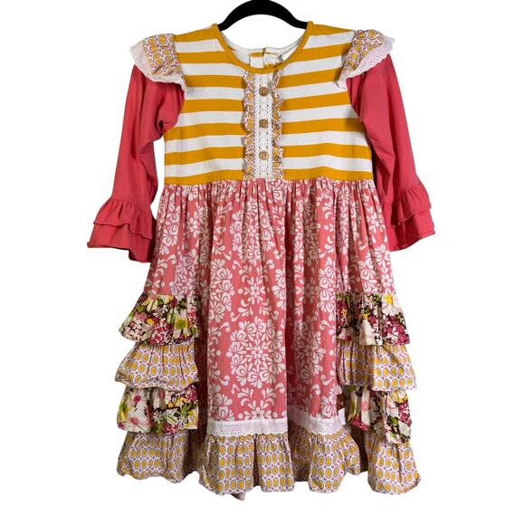 MILLIE JAY Dress 10 Girls Long Sleeve Floral Striped Tiered Ruffled Eclectic - Picture 1 of 7